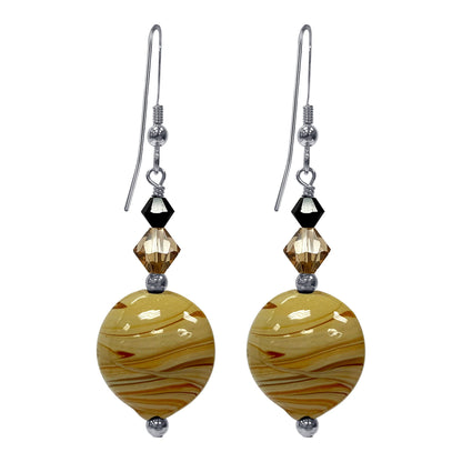 Brown Glass Bead Austrian Crystals 925 Sterling Silver Drop Earrings - Gem Avenue