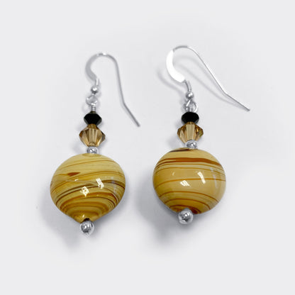 Brown Glass Bead Austrian Crystals 925 Sterling Silver Drop Earrings - Gem Avenue
