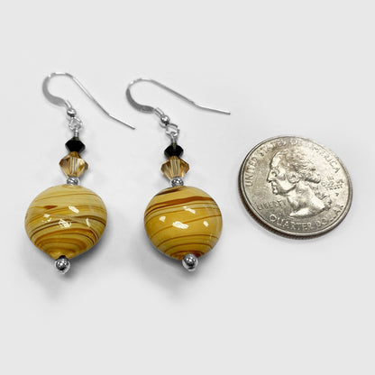 Brown Glass Bead Austrian Crystals 925 Sterling Silver Drop Earrings - Gem Avenue