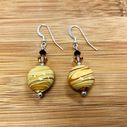 Brown Glass Bead Austrian Crystals 925 Sterling Silver Drop Earrings - Gem Avenue