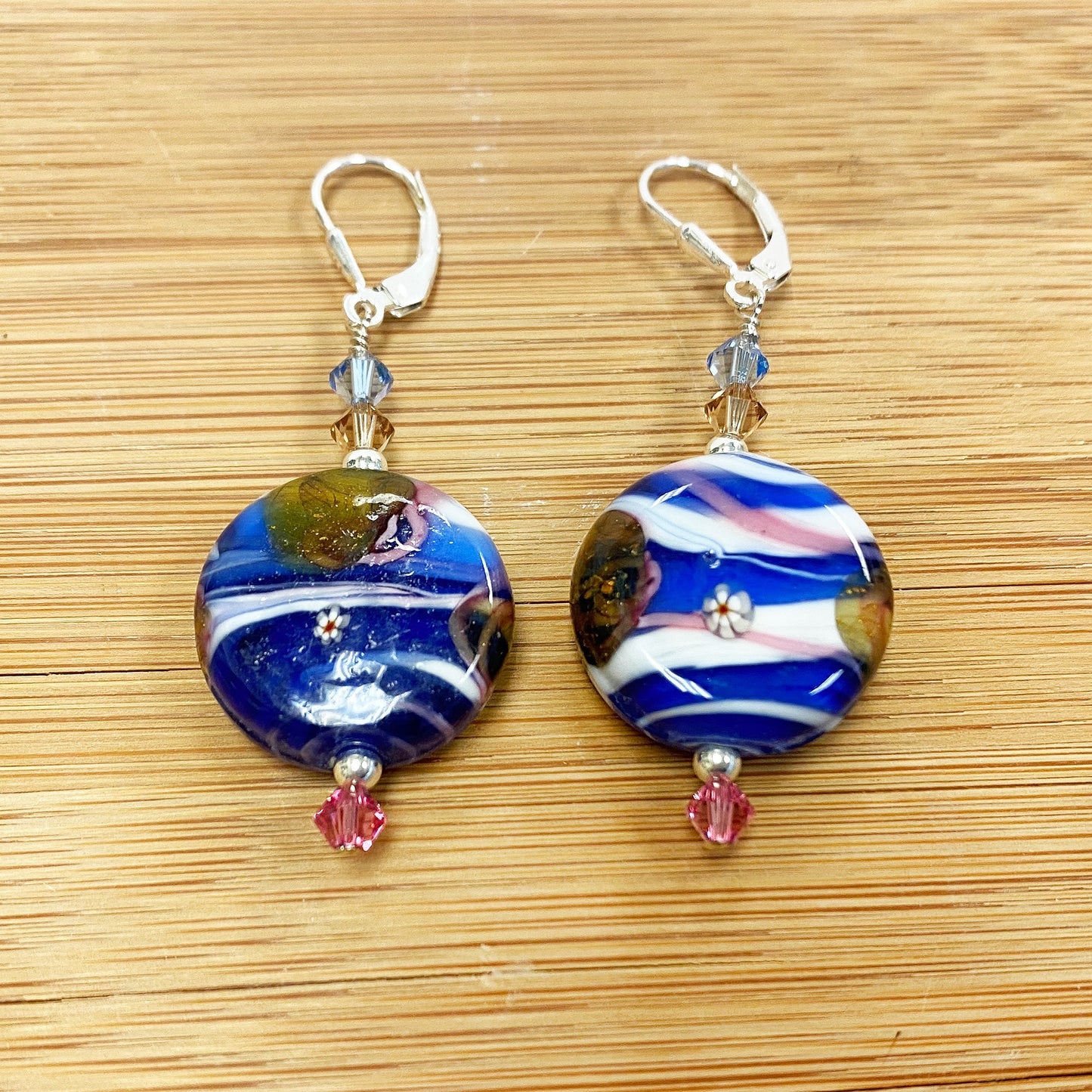 925 Sterling Silver Drop Earrings with Austrian Crystals and Glass Beads
