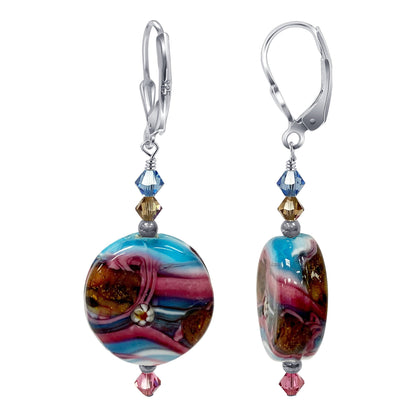 925 Sterling Silver Drop Earrings with Austrian Crystals and Glass Beads