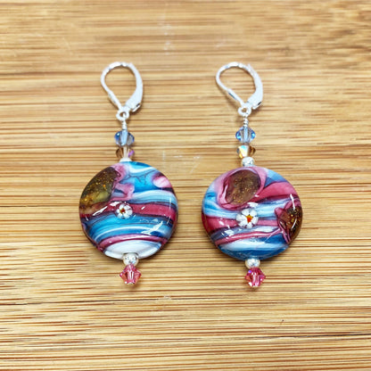 925 Sterling Silver Drop Earrings with Austrian Crystals and Glass Beads