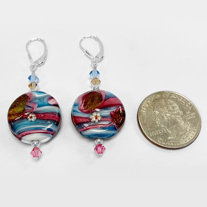 925 Sterling Silver Drop Earrings with Austrian Crystals and Glass Beads
