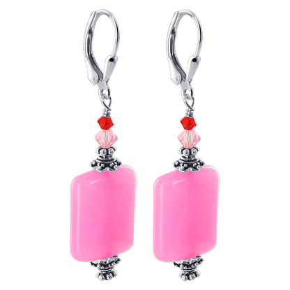Pink Glass Bead Bicone Austrian Crystals 925 Sterling Silver Leverback Earrings - Gem Avenue
