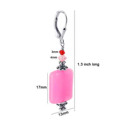 Pink Glass Bead Bicone Austrian Crystals 925 Sterling Silver Leverback Earrings - Gem Avenue