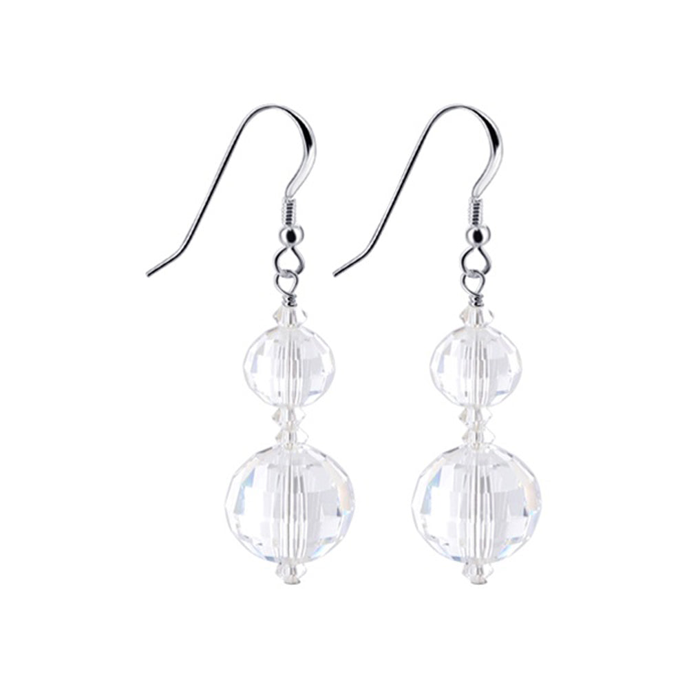 .925 Sterling Silver Drop Earrings with Round Shaped Multifaceted Austrian Crystals
