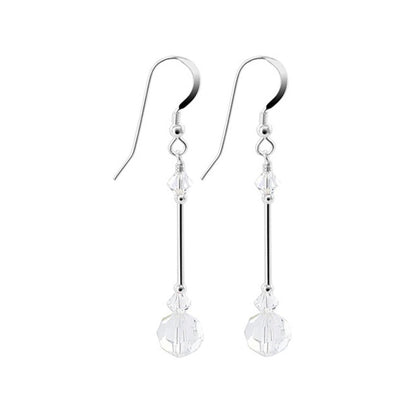 .925 Sterling Silver Dangle Earrings with Round and Bicone Austrian Crystals