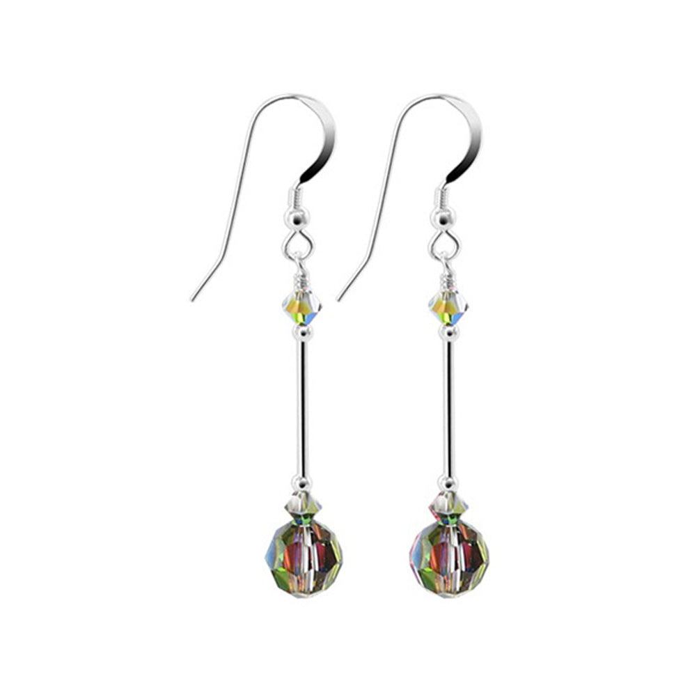 .925 Sterling Silver Dangle Earrings with Round and Bicone Austrian Crystals