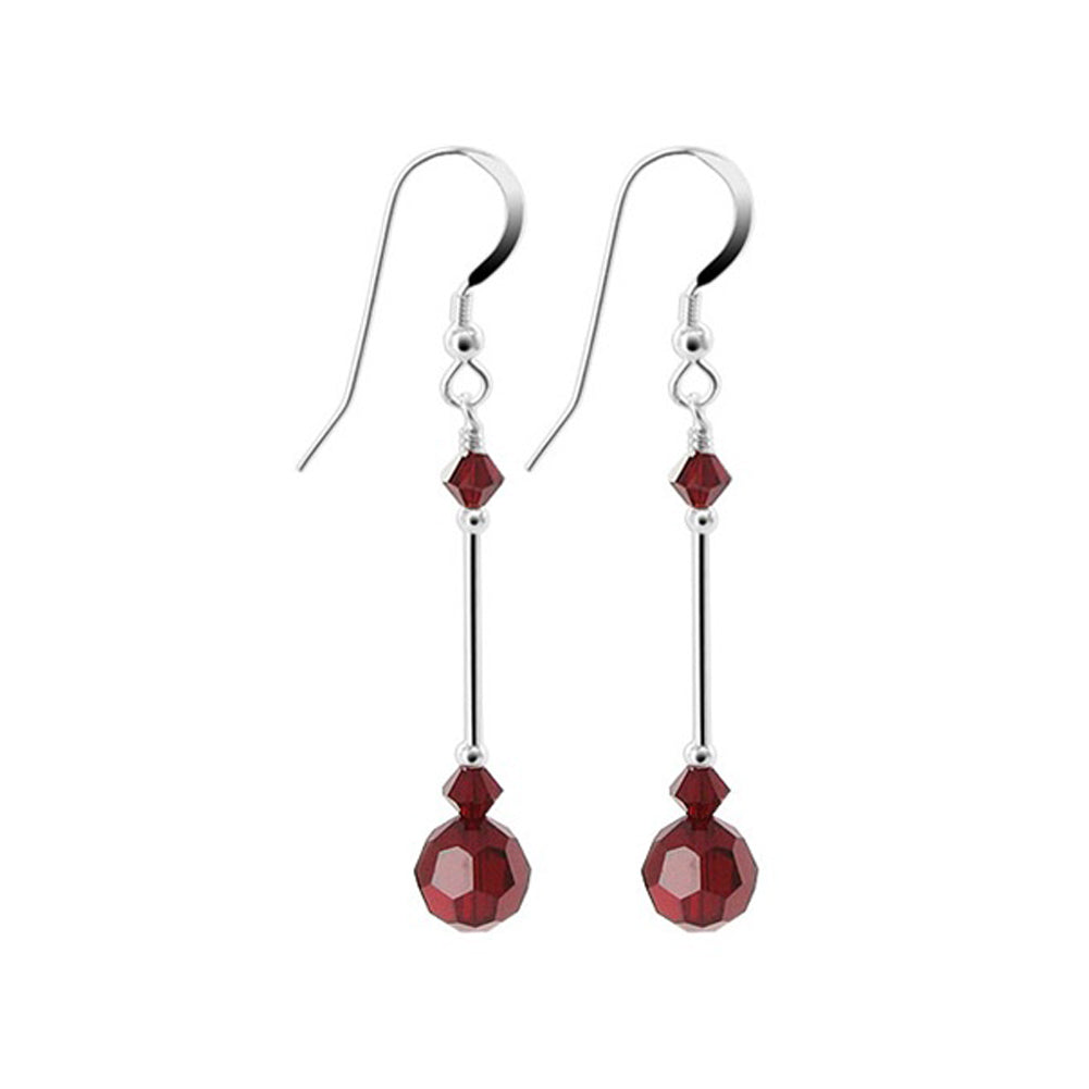 .925 Sterling Silver Dangle Earrings with Round and Bicone Austrian Crystals