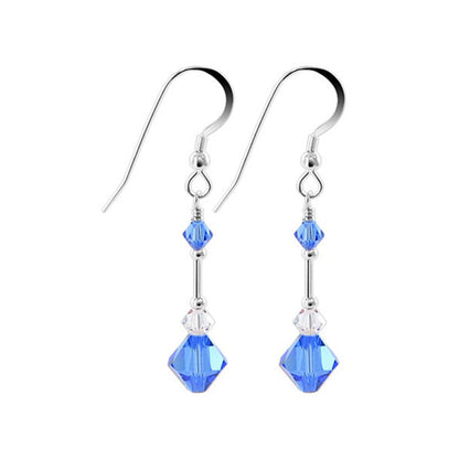 .925 Sterling Silver Dangle Earrings with Austrian Crystal Bicones and French Wire