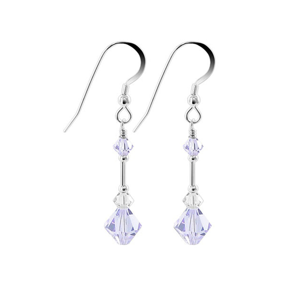 .925 Sterling Silver Dangle Earrings with Austrian Crystal Bicones and French Wire