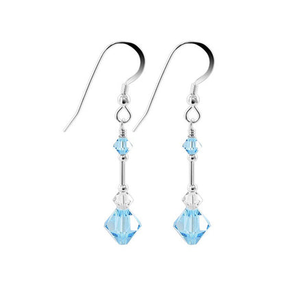 .925 Sterling Silver Dangle Earrings with Austrian Crystal Bicones and French Wire