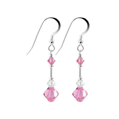 .925 Sterling Silver Dangle Earrings with Austrian Crystal Bicones and French Wire