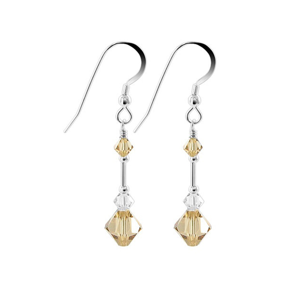 .925 Sterling Silver Dangle Earrings with Austrian Crystal Bicones and French Wire