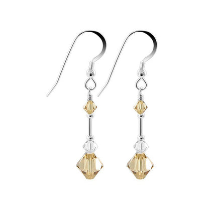 .925 Sterling Silver Dangle Earrings with Austrian Crystal Bicones and French Wire