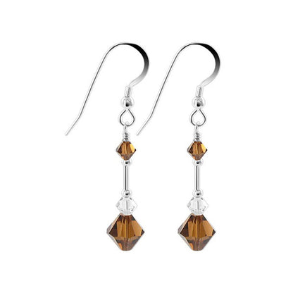 .925 Sterling Silver Dangle Earrings with Austrian Crystal Bicones and French Wire