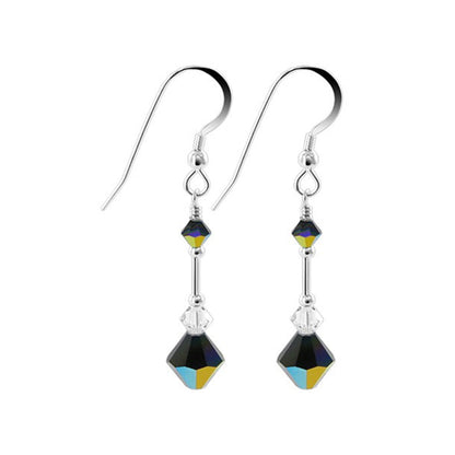 .925 Sterling Silver Dangle Earrings with Austrian Crystal Bicones and French Wire