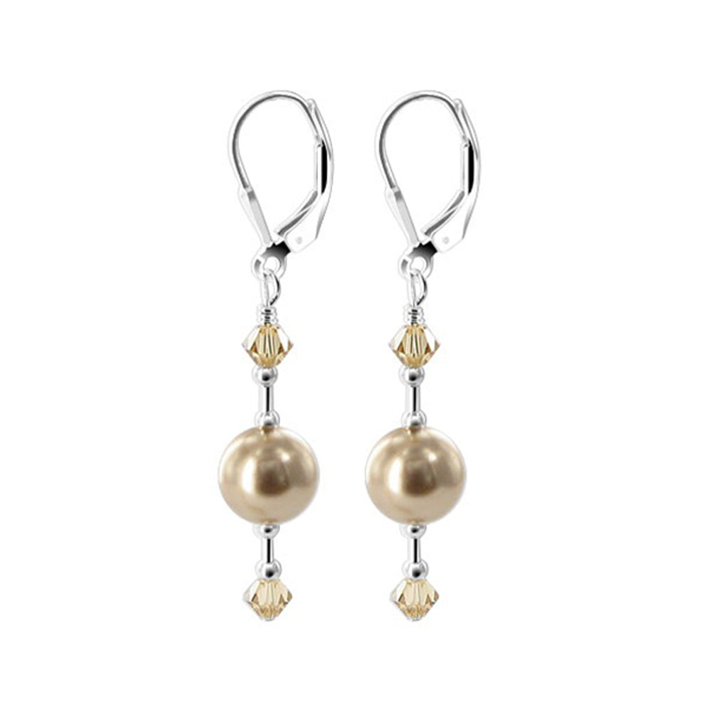 925 Sterling Silver Dangle Earrings with Faux Pearl and Austrian Crystals