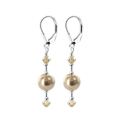 925 Sterling Silver Dangle Earrings with Faux Pearl and Austrian Crystals