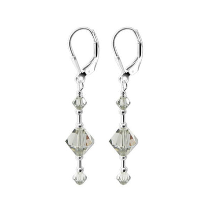 Handmade 925 Sterling Silver Leverback Dangle Earrings with 7mm and 3mm Bicone Austrian Crystals