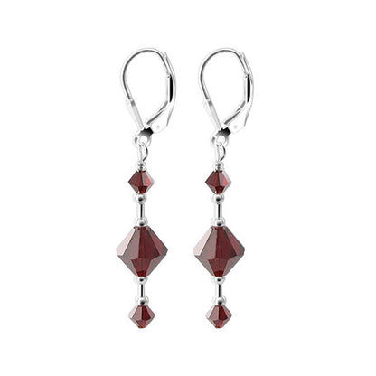 Handmade 925 Sterling Silver Leverback Dangle Earrings with 7mm and 3mm Bicone Austrian Crystals