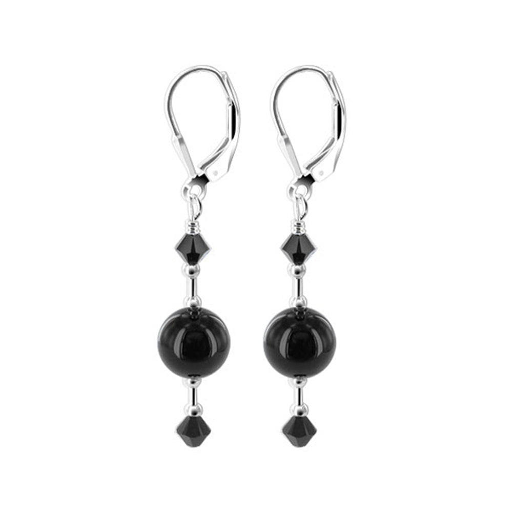 925 Sterling Silver Dangle Earrings with Faux Pearl and Austrian Crystals