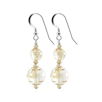 .925 Sterling Silver Drop Earrings with Round Shaped Multifaceted Austrian Crystals