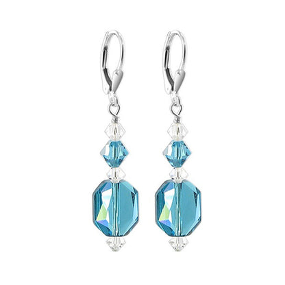 Handmade 925 Sterling Silver Austrian Crystal Dangle Earrings