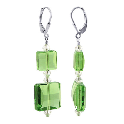 .925 Sterling Silver Drop Earrings with Square Multifaceted Austrian Crystals