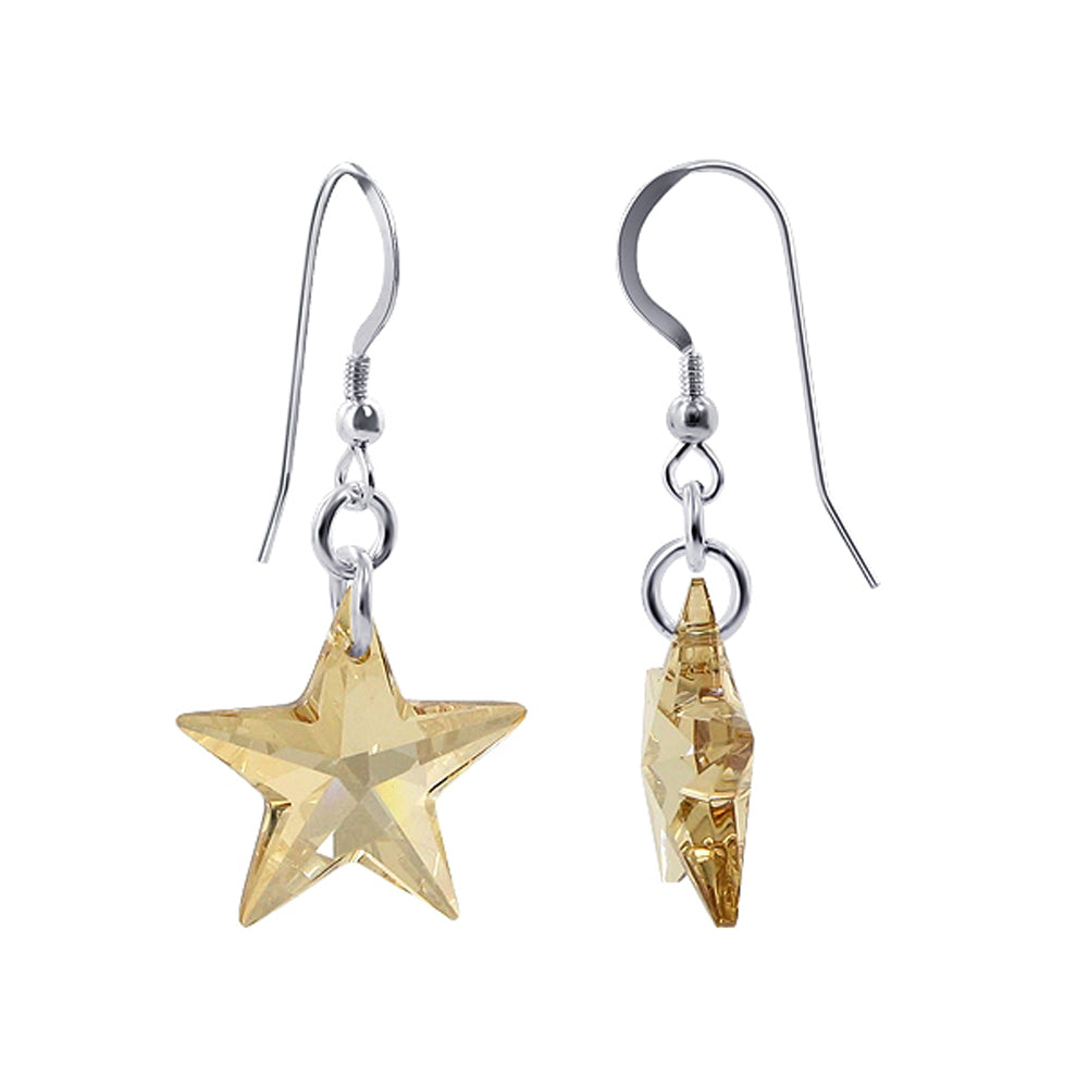 Handmade .925 Sterling Silver Drop Earrings with Star Austrian Crystal