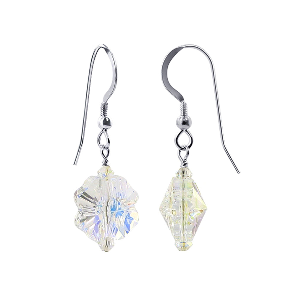Handmade .925 Sterling Silver Flower Shape Drop Earrings with Austrian Crystal