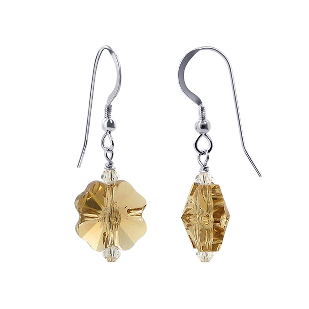 Handmade .925 Sterling Silver Flower Shape Drop Earrings with Austrian Crystal