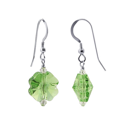 Handmade .925 Sterling Silver Flower Shape Drop Earrings with Austrian Crystal