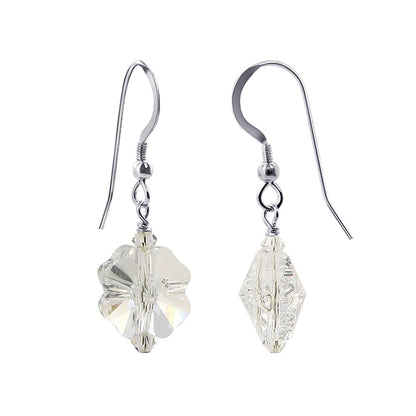 Handmade .925 Sterling Silver Flower Shape Drop Earrings with Austrian Crystal