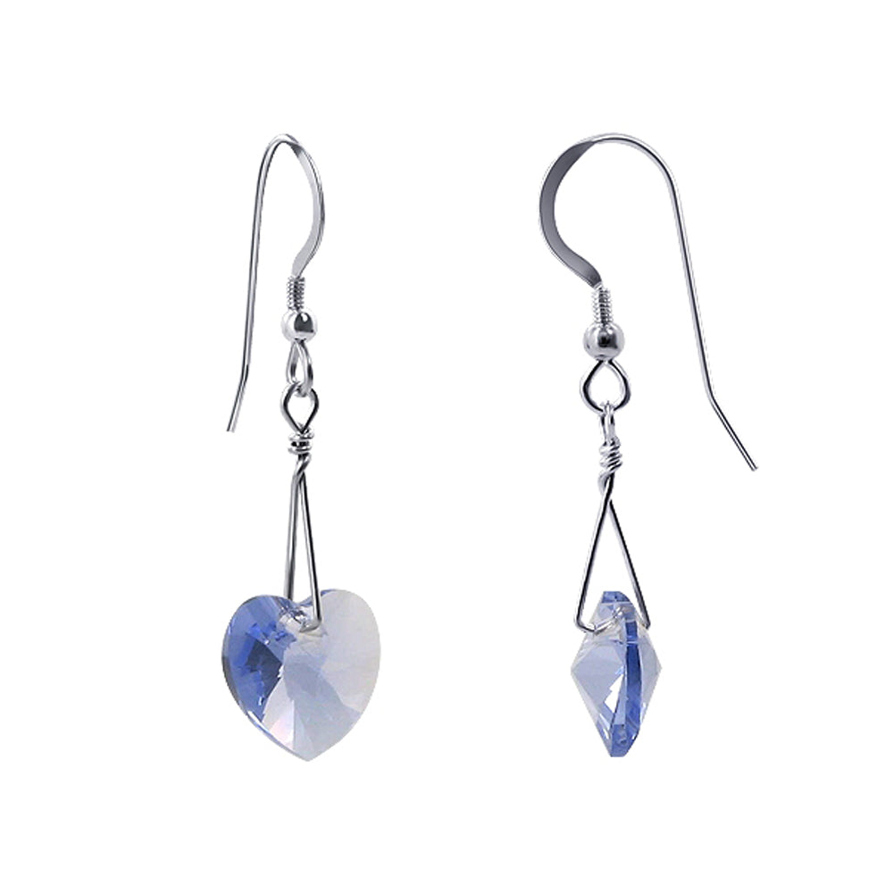 Handmade 925 Sterling Silver Drop Earrings with Heart Shaped Austrian Crystal