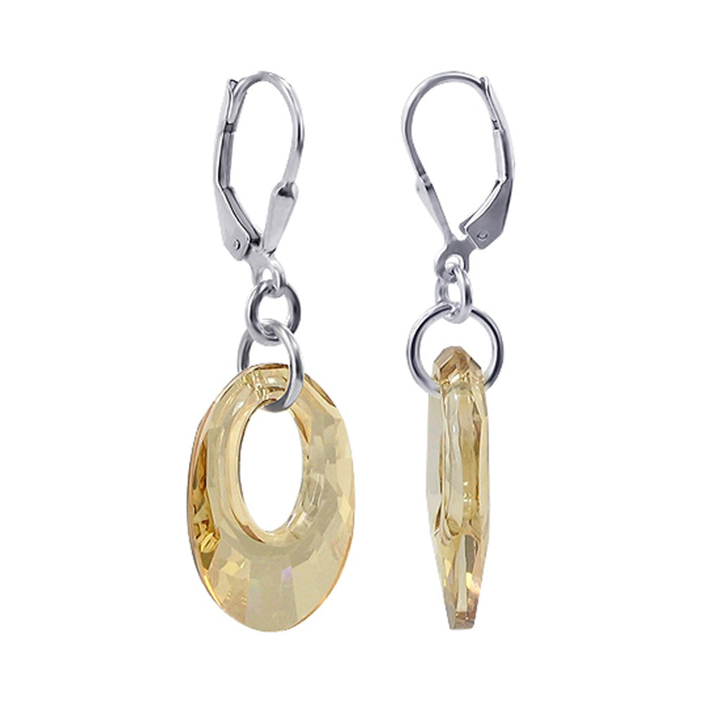 Handmade 925 Sterling Silver Oval Shape Drop Earrings with Austrian Crystal