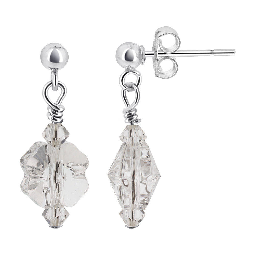 Handmade 925 Sterling Silver Flower Shape Drop Earrings with Austrian Crystals