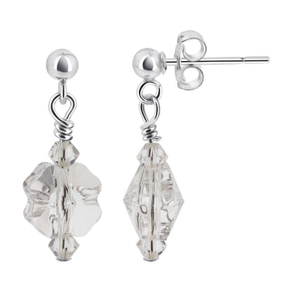 Handmade 925 Sterling Silver Flower Shape Drop Earrings with Austrian Crystals