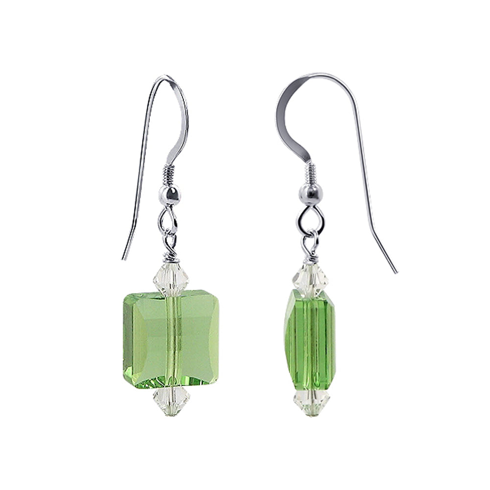 Handmade 925 Sterling Silver Drop Earrings with Square and Bicone Austrian Crystals