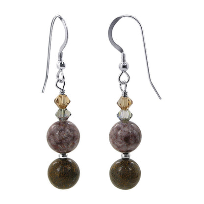 Brown Jasper Beads Crystal 925 Sterling Silver Drop Earrings - Gem Avenue