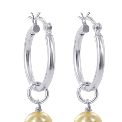 Yellow Faux Pearl 925 Sterling Silver Drop Hoop Earrings - Gem Avenue