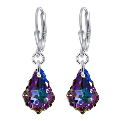 .925 Sterling Silver Drop Earrings with Baroque Shape Austrian Crystals