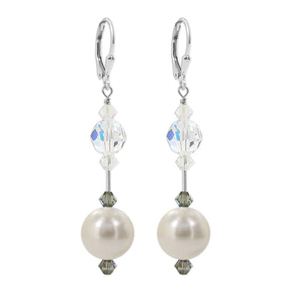 Faux Pearl Austrian Crystals 925 Sterling Silver Leverback Earrings - Gem Avenue