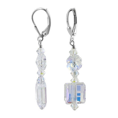Clear AB Austrian Crystals 925 Sterling Silver Leverback Drop Earrings - Gem Avenue