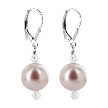 Rose Pearl Austrian Crystals 925 Sterling Silver Leverback Drop Earrings - Gem Avenue