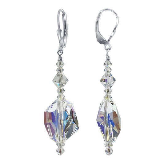 Handmade 925 Sterling Silver Dangle Earrings with 14mm Geometric Austrian Crystal
