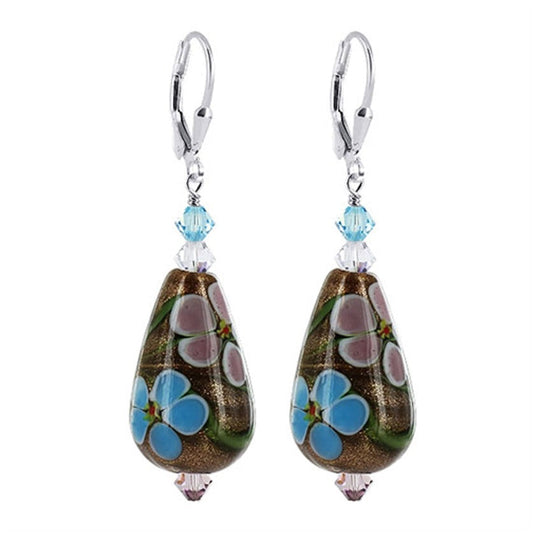 Glass Beads Austrian Crystals 925 Sterling Silver Leverback Dangle Earrings - Gem Avenue