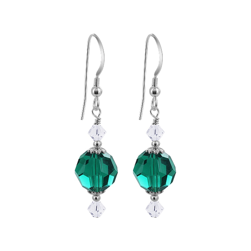 Handmade 925 Sterling Silver Drop Earrings with Round and Bicone Multifaceted Austrian Crystals