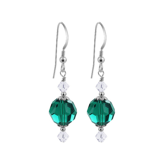 Handmade 925 Sterling Silver Drop Earrings with Round and Bicone Multifaceted Austrian Crystals